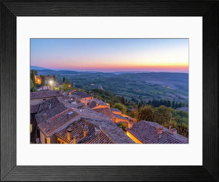Framed Print : View of Tuscan landscape from Montepulciano at dusk, Montepulciano, Province of Siena, Tuscany, Italy, Europe Framed Print : View of Tuscan landscape from Montepulciano at dusk, Montepulciano, Province of Siena, Tuscany, Italy, Europe