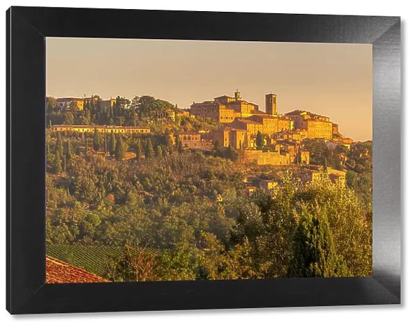 View of sunrise at hilltop medieval town of Montepulciano, Province of Siena, Tuscany, Italy, Europe
