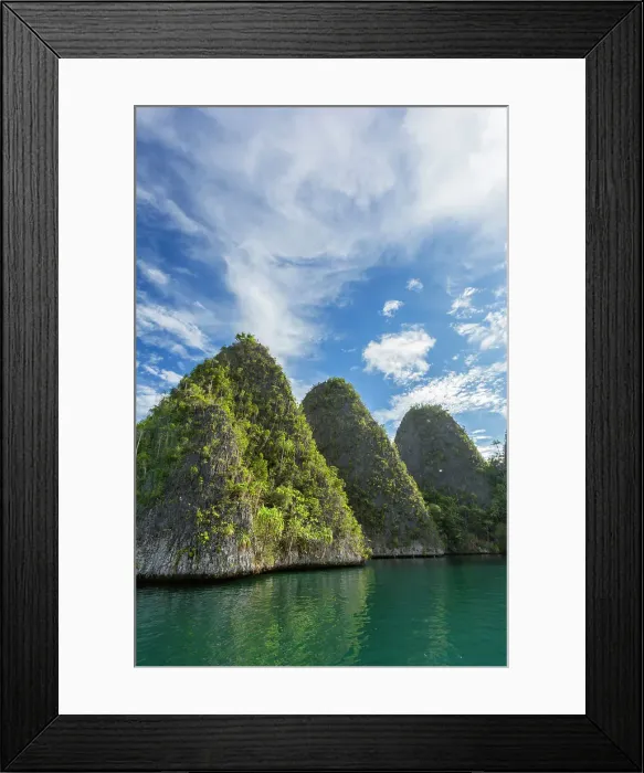 Framed Print : A view of islets covered in vegetation from inside the natural protected harbor in Wayag Bay, Raja Ampat, Indonesia, Southeast Asia, Asia Framed Print : A view of islets covered in vegetation from inside the natural protected harbor in Wayag Bay, Raja Ampat, Indonesia, Southeast Asia, Asia