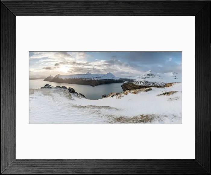Framed Print : Snow-covered cliffs and mountains along Funningur fjord, Eysturoy Island, Faroe Islands, Denmark, Europe Framed Print : Snow-covered cliffs and mountains along Funningur fjord, Eysturoy Island, Faroe Islands, Denmark, Europe