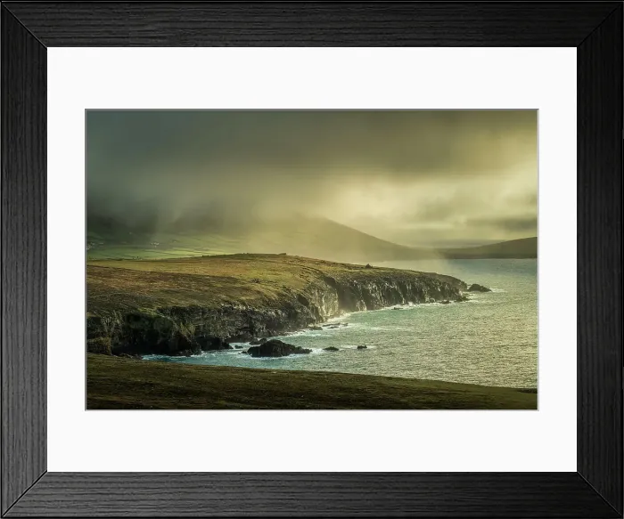 Framed Print : Rain sweeping across cliff tops, Dingle Peninsula, County Kerry, Munster, Republic of Ireland (Eire), Europe Framed Print : Rain sweeping across cliff tops, Dingle Peninsula, County Kerry, Munster, Republic of Ireland (Eire), Europe