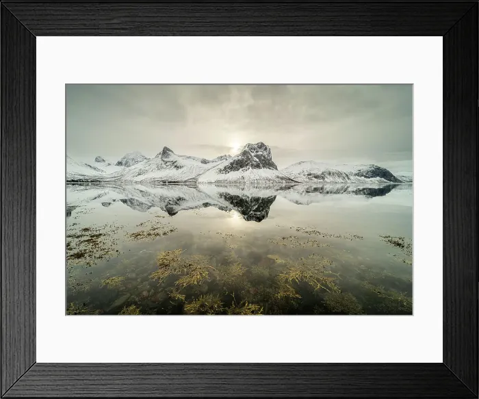 Framed Print : Mountain reflections in fjord, Senja, Troms og Finnmark, Norway, Scandinavia, Europe Framed Print : Mountain reflections in fjord, Senja, Troms og Finnmark, Norway, Scandinavia, Europe