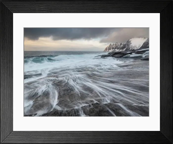 Framed Print : Surf and Devil's Teeth Mountain, Tungeneset, Senja, Troms og Finnmark, Norway, Scandinavia, Europe Framed Print : Surf and Devil's Teeth Mountain, Tungeneset, Senja, Troms og Finnmark, Norway, Scandinavia, Europe