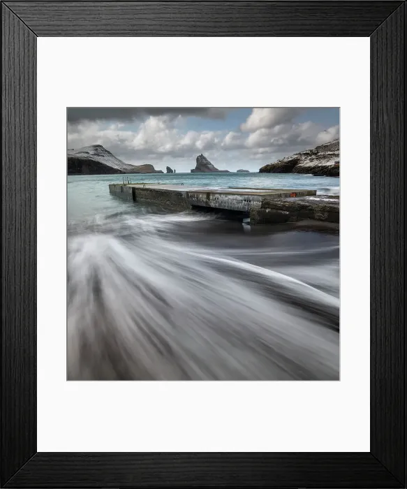Framed Print : Pier and sea stacks from the shores of Bour, Vagar Island, Faroe Islands, Denmark, Europe Framed Print : Pier and sea stacks from the shores of Bour, Vagar Island, Faroe Islands, Denmark, Europe
