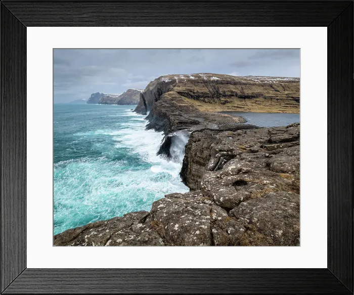 Framed Print : Bosdalafossur waterfall, Vagar Island, Faroe Islands, Denmark, Europe Framed Print : Bosdalafossur waterfall, Vagar Island, Faroe Islands, Denmark, Europe