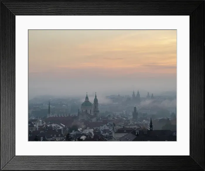 Framed Print : View of Prague spires and towers in morning mist from Petrin Hill, Prague, Czechia (Czech Republic), Europe Framed Print : View of Prague spires and towers in morning mist from Petrin Hill, Prague, Czechia (Czech Republic), Europe