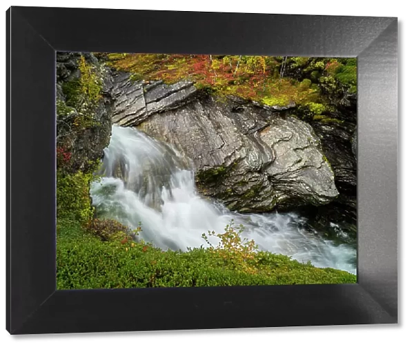 Rapids and rocks, autumn colour, Norway, Scandinavia, Europe