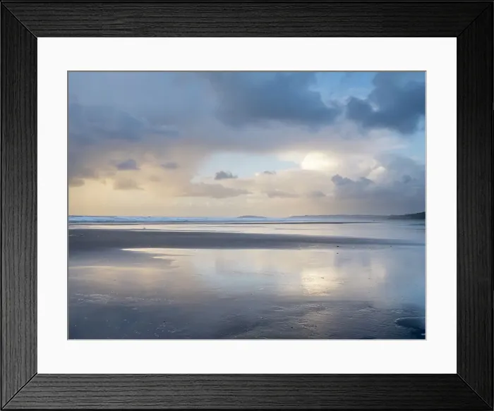 Framed Print : Reflections in wet sand at dusk, Rhossili, Gower, South Wales, United Kingdom, Europe Framed Print : Reflections in wet sand at dusk, Rhossili, Gower, South Wales, United Kingdom, Europe