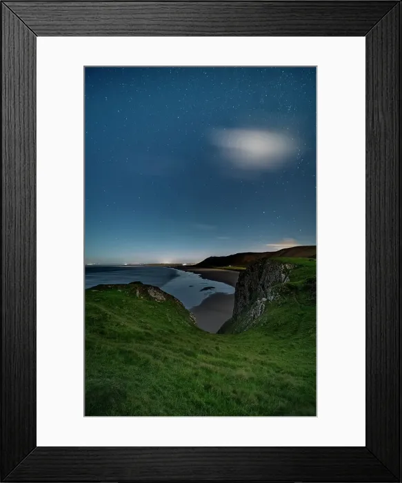 Framed Print : Worms Head and Rhossili beach under moonlight, Gower, South Wales, United Kingdom, Europe Framed Print : Worms Head and Rhossili beach under moonlight, Gower, South Wales, United Kingdom, Europe