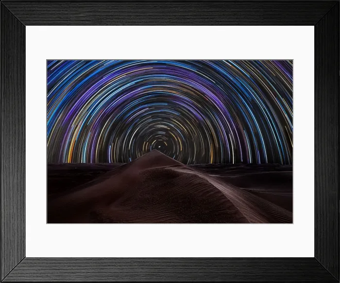 Framed Print : Star trail over the sand dunes of Rub al Khali desert, Oman, Middle East Framed Print : Star trail over the sand dunes of Rub al Khali desert, Oman, Middle East
