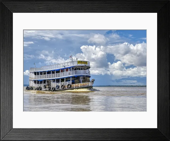 Framed Print : Traditional wooden boat navigating on the Rio Negro, Manaus, Amazonia State, Brazil, South America Framed Print : Traditional wooden boat navigating on the Rio Negro, Manaus, Amazonia State, Brazil, South America