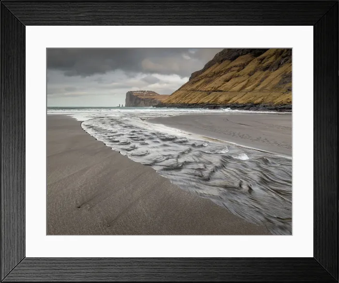 Framed Print : Channel running into the ocean looking towards the cliffs and sea stacks of Risin and Kellingin, Tjornuvik, Faroe Islands, Denmark, Europe Framed Print : Channel running into the ocean looking towards the cliffs and sea stacks of Risin and Kellingin, Tjornuvik, Faroe Islands, Denmark, Europe