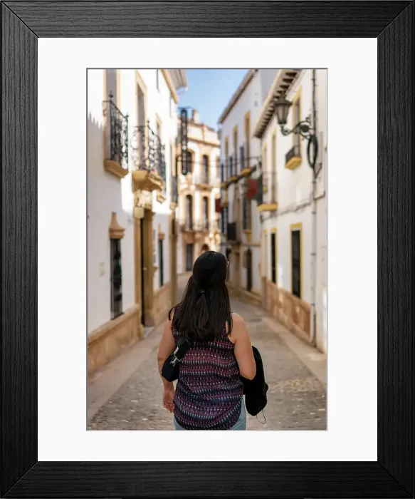 Framed Print : Woman in street of historic white village, Ronda, Pueblos Blancos, Andalusia, Spain, Europe Framed Print : Woman in street of historic white village, Ronda, Pueblos Blancos, Andalusia, Spain, Europe