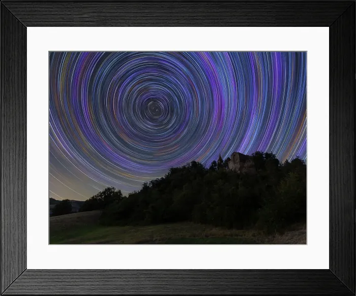 Framed Print : Concentric star trail over a medieval castle in the Italian countryside, Emilia Romagna, Italy, Europe Framed Print : Concentric star trail over a medieval castle in the Italian countryside, Emilia Romagna, Italy, Europe