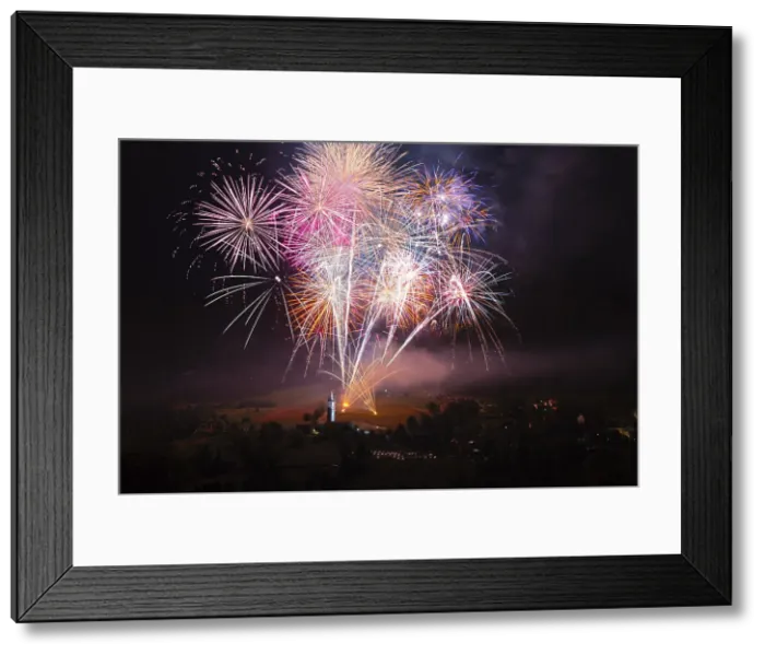 Framed Print : Magnificent fireworks over a small countryside church in Val d'Aiano, Emilia Romagna, Italy, Europe Framed Print : Magnificent fireworks over a small countryside church in Val d'Aiano, Emilia Romagna, Italy, Europe