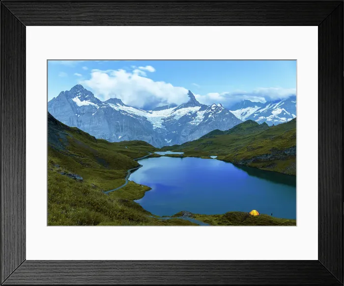 Framed Print : Dusk time over Bachalpsee and the snowy peaks of Wetterhorn and Shreckhorn, Bernese Oberland mountains, Grindelwald, Bern Canton, Switzerland, Europe Framed Print : Dusk time over Bachalpsee and the snowy peaks of Wetterhorn and Shreckhorn, Bernese Oberland mountains, Grindelwald, Bern Canton, Switzerland, Europe