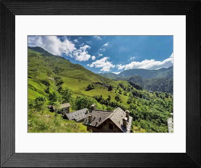 Framed Print : The bucolic landscape of Val Mastellone in summer, Rimella, Valsesia, Vercelli district, Piedmont, Italy, Europe Framed Print : The bucolic landscape of Val Mastellone in summer, Rimella, Valsesia, Vercelli district, Piedmont, Italy, Europe