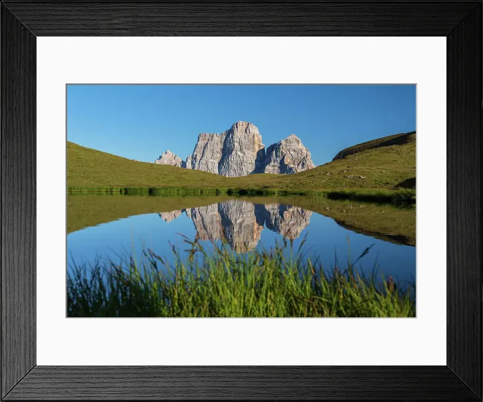 Framed Print : Mount Pelmo reflected in the water of Baste Lake, Giau Pass, Dolomites of Belluno, Veneto, Italy, Europe Framed Print : Mount Pelmo reflected in the water of Baste Lake, Giau Pass, Dolomites of Belluno, Veneto, Italy, Europe