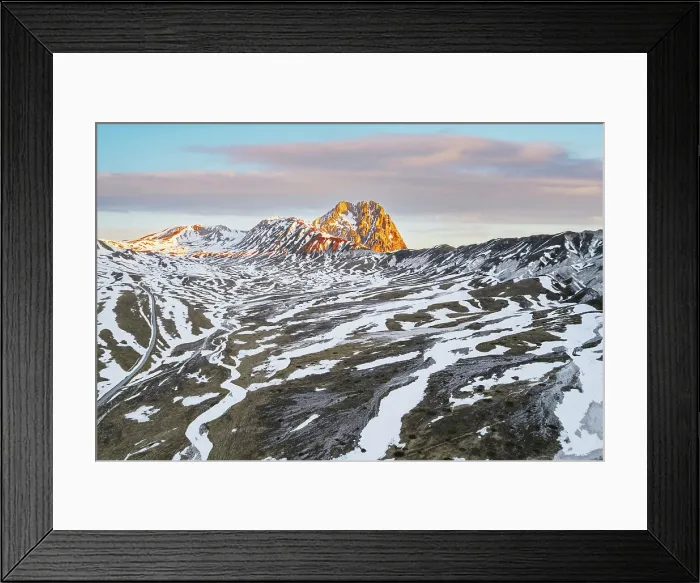 Framed Print : Aerial view of Campo Imperatore plateau during spring thaw at dawn, Gran Sasso and Monti della Laga National Park, L'Aquila province, Abruzzo, Italy, Europe Framed Print : Aerial view of Campo Imperatore plateau during spring thaw at dawn, Gran Sasso and Monti della Laga National Park, L'Aquila province, Abruzzo, Italy, Europe