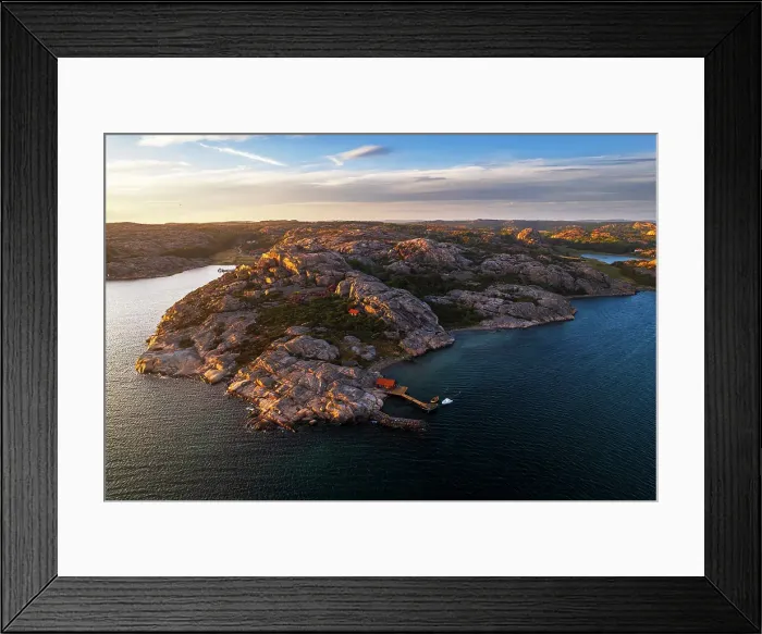 Framed Print : Isolated cottages on rocky granite island off the Bohuslan coast, sunset aerial view, Bohuslan, Vastra Gotaland, West Sweden, Sweden, Scandinavia, Europe Framed Print : Isolated cottages on rocky granite island off the Bohuslan coast, sunset aerial view, Bohuslan, Vastra Gotaland, West Sweden, Sweden, Scandinavia, Europe