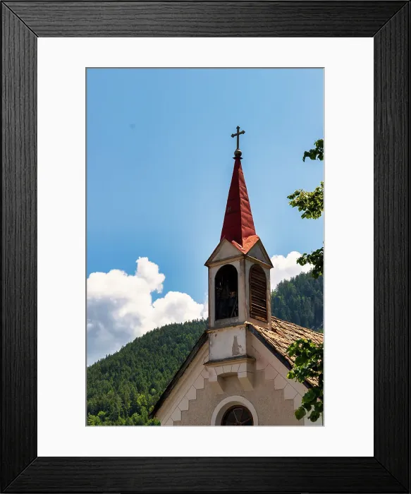 Framed Print : Bell tower of an ancient little church, Bozen district, Sudtirol (South Tyrol), Italy, Europe Framed Print : Bell tower of an ancient little church, Bozen district, Sudtirol (South Tyrol), Italy, Europe