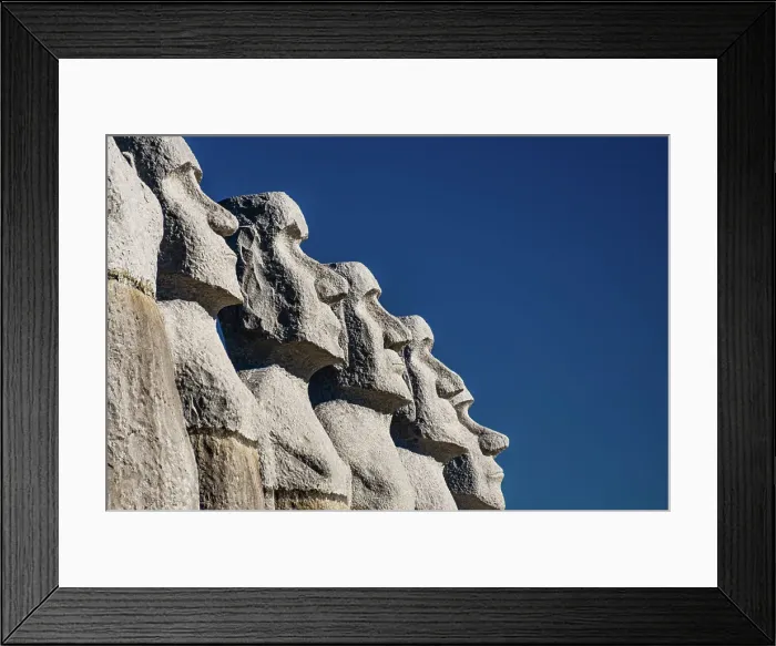 Framed Print : Moai statues against a blue sky in a row, Hokkaido, Japan, Asia