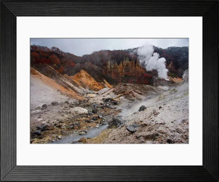 Framed Print : View along the Hell Valley in autumn, Noboribetsu, Hokkaido, Japan, Asia Framed Print : View along the Hell Valley in autumn, Noboribetsu, Hokkaido, Japan, Asia