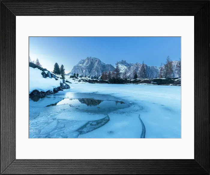 Framed Print : Dusk on the frozen lake of Limides, Falzarego mountain pass, Dolomites, South Tyrol, Italy, Europe Framed Print : Dusk on the frozen lake of Limides, Falzarego mountain pass, Dolomites, South Tyrol, Italy, Europe