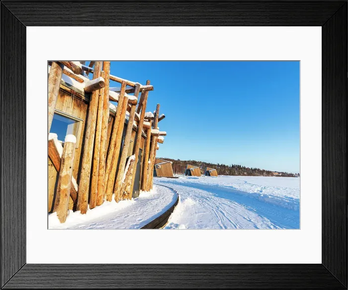 Framed Print : Architectural structure of Arctic Bath hotel made of logs on frozen Lule River with cutting-edge chalets in the background, Harads, Norrbotten, Swedish Lapland, Sweden, Scandinavia, Europe Framed Print : Architectural structure of Arctic Bath hotel made of logs on frozen Lule River with cutting-edge chalets in the background, Harads, Norrbotten, Swedish Lapland, Sweden, Scandinavia, Europe