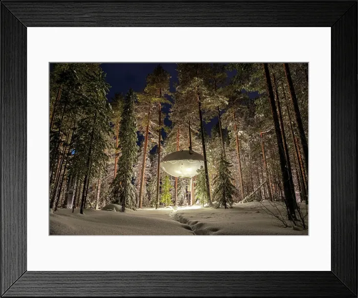 Framed Print : Illuminated UFO shaped room in the frozen forest covered with snow, winter view, Swedish Lapland, Harads, Sweden, Scandinavia, Scandinavia, Europe Framed Print : Illuminated UFO shaped room in the frozen forest covered with snow, winter view, Swedish Lapland, Harads, Sweden, Scandinavia, Scandinavia, Europe