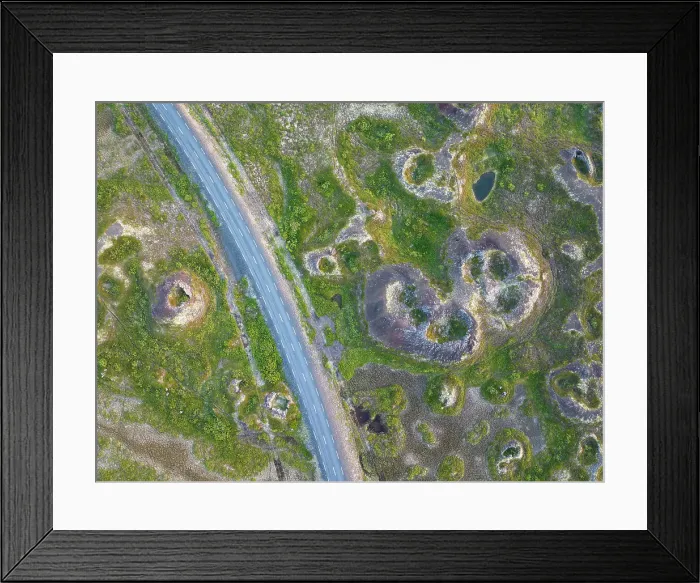 Framed Print : Aerial vertical view of old volcano and asphalt road, near to Myvatn lake on a summer day, Iceland, Polar Regions Framed Print : Aerial vertical view of old volcano and asphalt road, near to Myvatn lake on a summer day, Iceland, Polar Regions