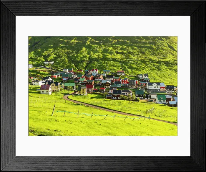 Framed Print : The colorful houses of the fishing village of Funningur at sunrise, Eysturoy island, Faroe islands, Denmark, Europe Framed Print : The colorful houses of the fishing village of Funningur at sunrise, Eysturoy island, Faroe islands, Denmark, Europe