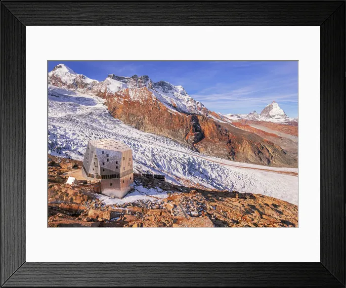 Framed Print : Monte Rosa hut (hutte) with the Matterhorn pyramid in the background, Gorner glacier, Zermatt, Valais canton, Switzerland, Europe Framed Print : Monte Rosa hut (hutte) with the Matterhorn pyramid in the background, Gorner glacier, Zermatt, Valais canton, Switzerland, Europe