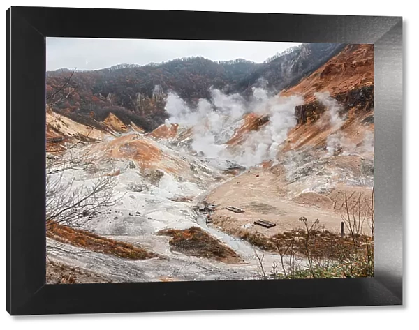 Steaming volcano of Hell Valley, Noboribetsu, Hokkaido, Japan, Asia