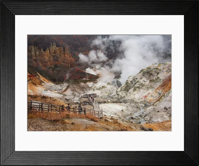 Framed Print : Pathway through steaming Sulphur pits, Hell Valley, Shikotsu-Toya National Park, Noboribetsu, Hokkaido, Japan, Asia Framed Print : Pathway through steaming Sulphur pits, Hell Valley, Shikotsu-Toya National Park, Noboribetsu, Hokkaido, Japan, Asia