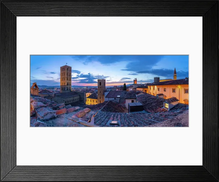 Framed Print : View of city skyline and rooftops from Palazzo della Fraternita dei Laici at dusk, Arezzo, Province of Arezzo, Tuscany, Italy, Europe Framed Print : View of city skyline and rooftops from Palazzo della Fraternita dei Laici at dusk, Arezzo, Province of Arezzo, Tuscany, Italy, Europe