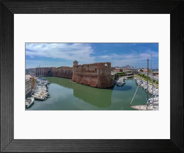 Framed Print : View of Vecchia Fortress and boats in harbour, Livorno, Province of Livorno, Tuscany, Italy, Europe