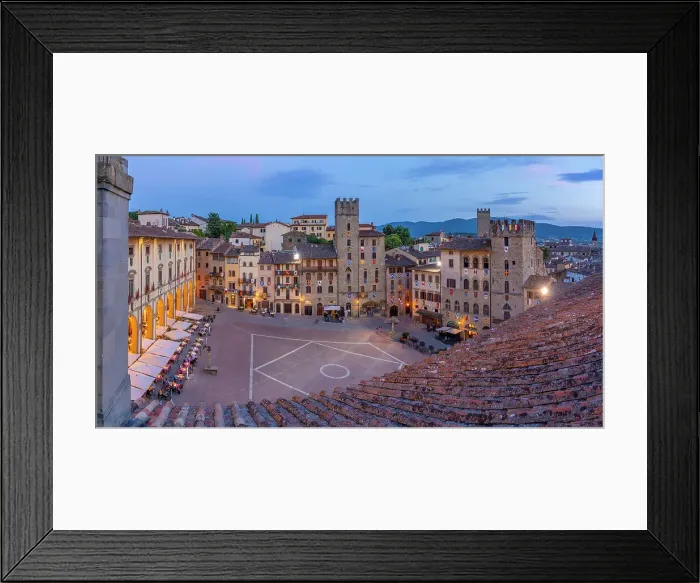 Framed Print : View of Piazza Grande from Palazzo della Fraternita dei Laici at dusk, Arezzo, Province of Arezzo, Tuscany, Italy, Europe Framed Print : View of Piazza Grande from Palazzo della Fraternita dei Laici at dusk, Arezzo, Province of Arezzo, Tuscany, Italy, Europe