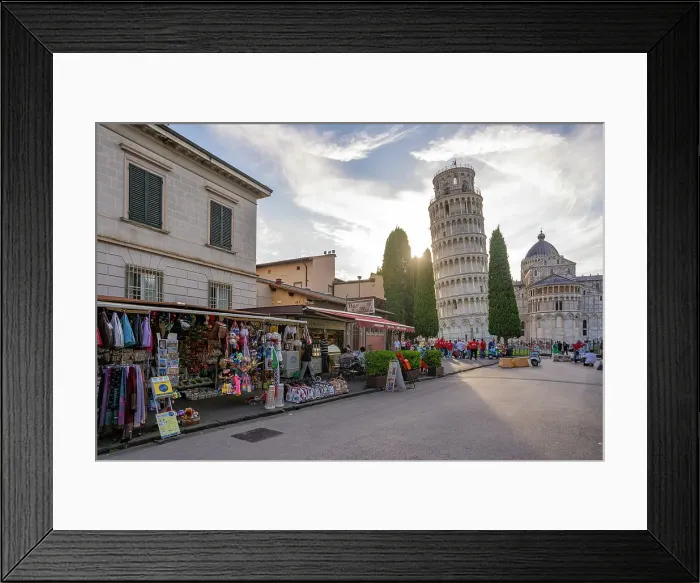Framed Print : View of souvenir stalls and Leaning Tower of Pisa at sunset, UNESCO World Heritage Site, Pisa, Province of Pisa, Tuscany, Italy, Europe Framed Print : View of souvenir stalls and Leaning Tower of Pisa at sunset, UNESCO World Heritage Site, Pisa, Province of Pisa, Tuscany, Italy, Europe