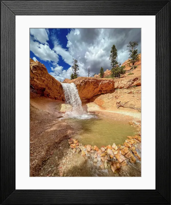 Framed Print : A waterfall running through the Mossy Cave Trail in Bryce Canyon National Park, Utah, United States of America, North America Framed Print : A waterfall running through the Mossy Cave Trail in Bryce Canyon National Park, Utah, United States of America, North America