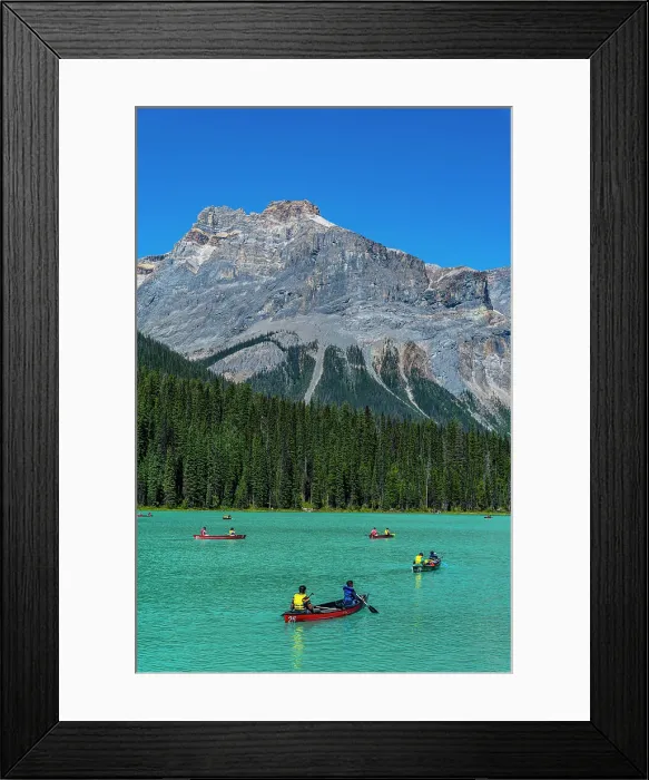 Framed Print : Tourists in canoes, Emerald Lake, Yoho National Park, UNESCO World Heritage Site, British Columbia, Canada, North America Framed Print : Tourists in canoes, Emerald Lake, Yoho National Park, UNESCO World Heritage Site, British Columbia, Canada, North America