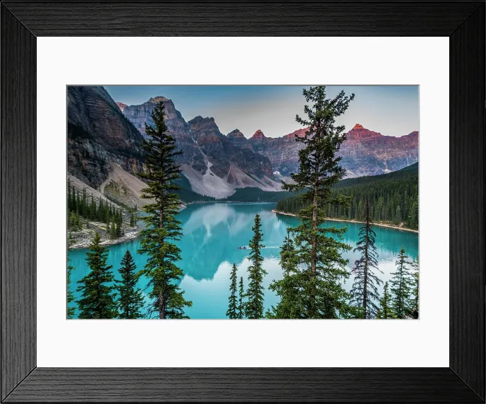 Framed Print : Kayaker at sunrise at Lake Moraine, Banff National Park, UNESCO World Heritage Site, Alberta, Rocky Mountains, Canada, North America Framed Print : Kayaker at sunrise at Lake Moraine, Banff National Park, UNESCO World Heritage Site, Alberta, Rocky Mountains, Canada, North America