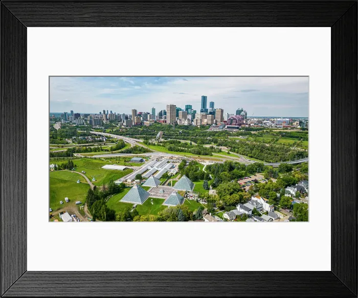 Framed Print : Aerial of the Muttart Conservatory with the skyline of Edmonton, Alberta, Canada, North America Framed Print : Aerial of the Muttart Conservatory with the skyline of Edmonton, Alberta, Canada, North America