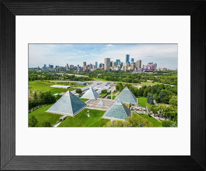 Framed Print : Aerial of the Muttart Conservatory with the skyline of Edmonton, Alberta, Canada, North America Framed Print : Aerial of the Muttart Conservatory with the skyline of Edmonton, Alberta, Canada, North America