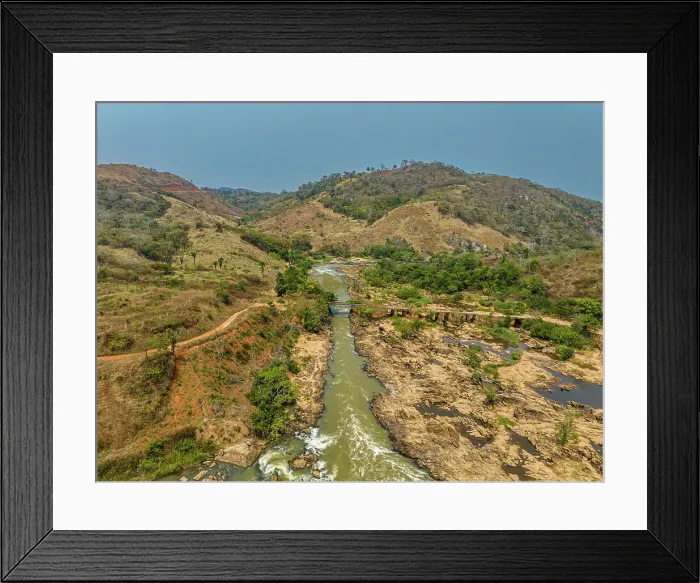 Framed Print : Aerial of Cuvo River (Rio Keve), near confluence with Toeota River, Six Arches Bridge, Conda, Kumbira Forest Reserve, Kwanza Sul, Angola, Africa Framed Print : Aerial of Cuvo River (Rio Keve), near confluence with Toeota River, Six Arches Bridge, Conda, Kumbira Forest Reserve, Kwanza Sul, Angola, Africa