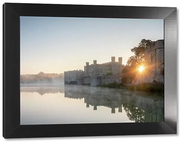 Leeds Castle at sunrise, near Maidstone, Kent, England, United Kingdom, Europe