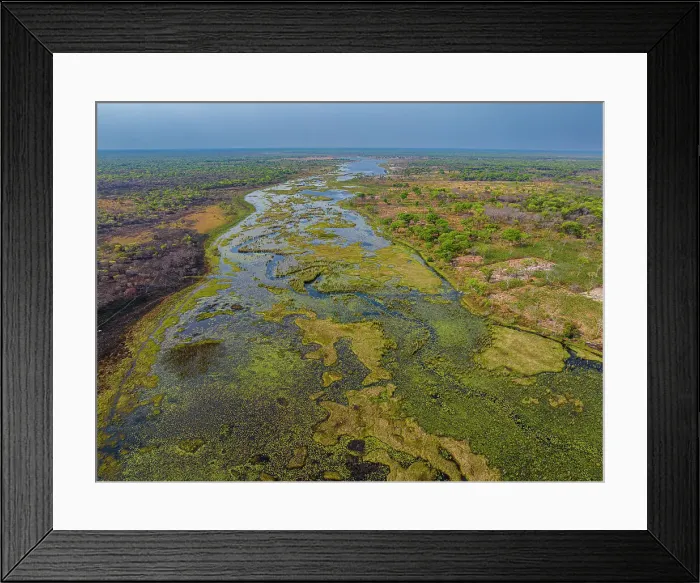 Framed Print : Aerial of the Mundolola lagoon, Moxico, Angola, Africa Framed Print : Aerial of the Mundolola lagoon, Moxico, Angola, Africa