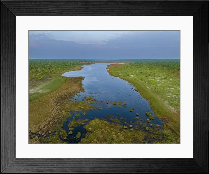 Framed Print : Aerial of the Sacasanje lagoon, Moxico, Angola, Africa Framed Print : Aerial of the Sacasanje lagoon, Moxico, Angola, Africa