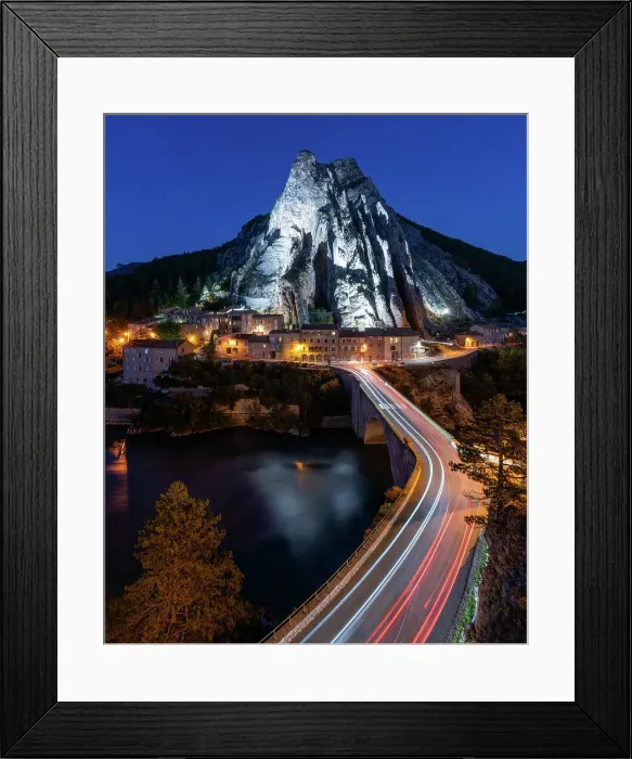 Framed Print : Rocher de la Baume, Sisteron Rock at blue hour, Sisteron, Alpes-de-Haute-Provence, Provence-Alpes-Cote d'Azur, Provence, France, Europe