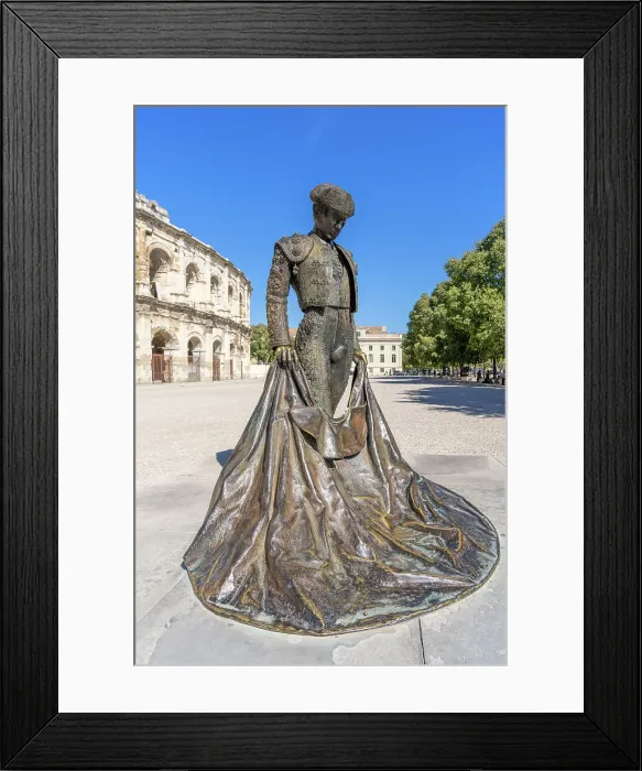 Framed Print : Nimeno Bullfighter Statue, the arena of Nimes, Roman amphitheatre, Nimes, Gard, Occitania, France, Europe Framed Print : Nimeno Bullfighter Statue, the arena of Nimes, Roman amphitheatre, Nimes, Gard, Occitania, France, Europe